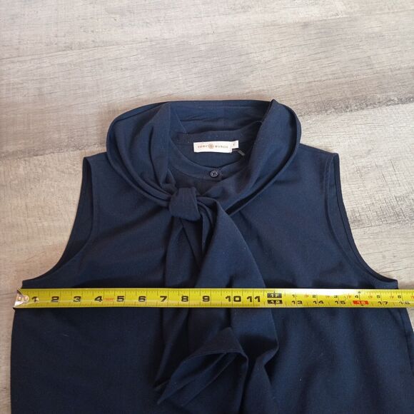 Tory Burch Womens Sz 4 Sleeveless Tunic Button Up Top Navy Blue - Picture 4 of 6